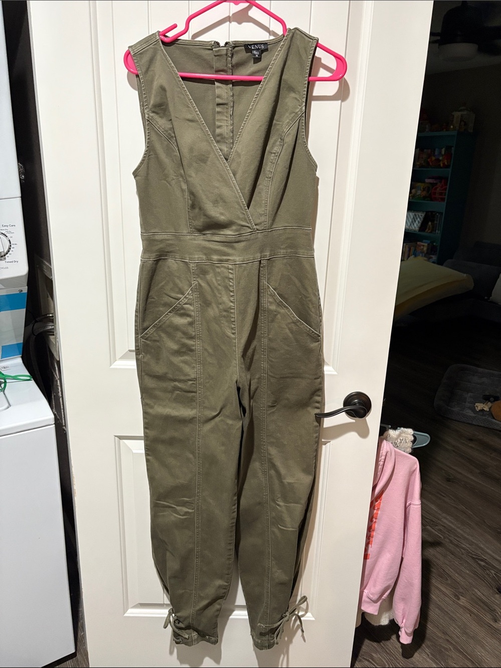 VENUS Olive Green Sleeveless Utility Jumpsuit